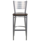 Flash Furniture HERCULES Series Silver Slat Back Metal Restaurant Barstool - Walnut Wood Seat - 2 Pack-Set of 2 Metal Dining Bar Stools