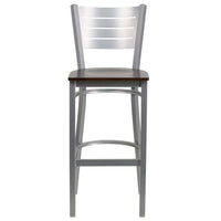 Flash Furniture HERCULES Series Silver Slat Back Metal Restaurant Barstool - Walnut Wood Seat - 2 Pack-Set of 2 Metal Dining Bar Stools