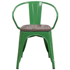 Flash Furniture Green Metal Chair with Wood Seat & Arms-Set of 4 Stackable Bistro Style Chairs