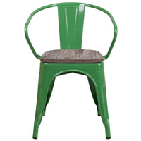 Flash Furniture Green Metal Chair with Wood Seat & Arms-Set of 4 Stackable Bistro Style Chairs