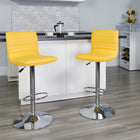 Flash Furniture Contemporary Vinyl Adjustable Height Barstool with Horizontal Stitch Back & Chrome Base - Yellow - 2 Pack-Seat Adjusts from Counter to Bar Height
