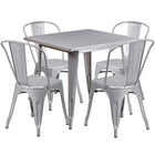 Flash Furniture – Table carrée en métal 31,5 po et 4 chaises empilables, int/ext, argenté (ET-CT002-4-30-SIL-GG)-Acier galvanisé, métal, caoutchouc
