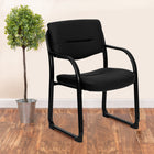 Flash Furniture Black Leather Executive Side Reception Chair with Sled Base-CA117 Fire Retardant Foam