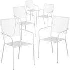 Flash Furniture Chaise de patio blanche en acier pour intérieur et extérieur avec dossier carré, lot de 5-Ensemble de 5 chaises de jardin
