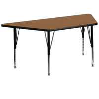 Flash Furniture 30''W x 60''L Trapezoid Activity Table with Thermal Fused Top and Height Adjustable Pre-School Legs, Oak-Oak Laminate