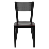 Flash Furniture HERCULES Series Black Grid Back Metal Restaurant Chair - Mahogany Wood Seat - 2 Pack-Set of 2 Metal Dining Chairs