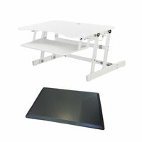 Rocelco 32" Adjustable Sit/Stand Laptop Desk Riser with Anti Fatigue Mat - White-Adjustable Desk Riser sits on desk and suppors a monitor, keyboard and laptop.