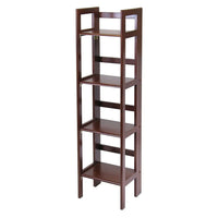 Winsome 4-Tier Folding Shelf, Narrow, Antique Walnut-Use it in the bathroom for your towels, in the kids room for their stuff toys or in an office for books or files.