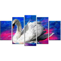 Designart Swimming Swan Canvas Art Print, 5 Panels, (PT2306-373)-Print