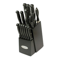 Oceanstar KS1194 Contemporary 15-Piece Knife Set with Block, Elegant Black-Santoku knife with air pocket for easy food release.