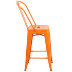 Flash Furniture Commercial Grade 24" High Orange Metal Indoor-Outdoor Counter Height Stool with Back-Seat Drain Hole assists in drying