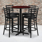Flash Furniture 30" Round Mahogany Laminate Table Set with X-Base & 4 Ladder Back Metal Barstools - Black Vinyl Seat-Set Includes 4 Barstools, Round Table Top and X-Base