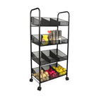 FuTECH 4-Tier Rack Metal Mesh Basket Shelves - 21-1/2"W x 46-1/2"H x 12"D - Black-Black Metal