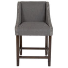 Flash Furniture Carmel 24" High Transitional Walnut Counter Height Stool with Accent Nail Trim in Dark Grey Fabric-Set of 2 Transitional Style Stools