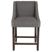 Flash Furniture Carmel 24" High Transitional Walnut Counter Height Stool with Accent Nail Trim in Dark Grey Fabric-Set of 2 Transitional Style Stools