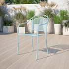 Flash Furniture Sky Blue Indoor-Outdoor Steel Patio Arm Chair with Round Back-1.2mm Tubular Frame