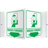 Accuform Signs "Douche D'Urgence" Projection Sign, 6" x 5", Plastic, French With Pictogram-Display Type Bolt-On