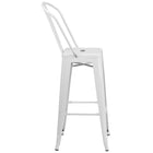 Flash Furniture Commercial Grade 30" High Metal Indoor-Outdoor Barstool with Back - White-Curved Back with Vertical Slat