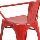 Flash Furniture Commercial Grade Metal Indoor-Outdoor Chair with Arms - Red-Red Powder Coated Frame Finish