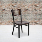 Chaise de restaurant de la série HERCULES en métal noir avec dossier à lattes - dossier et siège en bois de noyer-Assemblage soudé