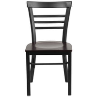 Flash Furniture HERCULES Series Black Three-Slat Ladder Back Metal Restaurant Chair - Walnut Wood Seat - 2 Pack-Set of 2 Metal Dining Chairs