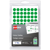 Avery Removable Colour Coding Labels - 1/2" - Green, 420 Pack-Removable Colour Coding labels are the ideal tool for keeping track of files, inventory, scheduling and more. Colour coding labels stick firmly to help you identify files or documents, price sale items, make your calendar come alive and more.