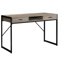 Monarch Specialties 7365 48" Computer Desk - Dark Taupe/Black Metal-Chic dark taupe wood-grain look finish with simple square black metal base and frame