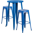 24'' Round Blue Metal Indoor-Outdoor Bar Table Set with 2 Square Seat Backless Barstools (CH-51080BH-2-30SQST-BL-GG)-Indoor Outdoor Sets