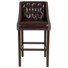 Flash Furniture Carmel Series 30" High Transitional Tufted Walnut Barstool with Accent Nail Trim - Brown LeatherSoft - 2 Pack-Set of 2 Transitional Style Bar Stool