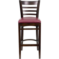 Flash Furniture HERCULES Series Ladder Back Walnut Wood Restaurant Barstools with Burgundy Vinyl Seat - 2 Pack-Set of 2 Wood Dining Bar Stools