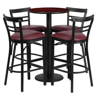 Flash Furniture – Table ronde de 24 po, dessus stratifié acajou, base ronde et 4 tabourets en métal, siège en vinyle bourgogne-Armature de chaise et de table thermolaquée noire
