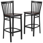 Flash Furniture HERCULES Series Black School House Back Metal Restaurant Barstool - Walnut Wood Seat - 2 Pack-School House Back Design