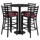 Flash Furniture 30" Round Black Laminate Table Set with Round Base & 4 Ladder Back Metal Barstools - Burgundy Vinyl Seat-Bar Height Table and Stool Set
