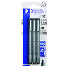 Staedtler Pigment Liner Pens - Assorted tips (0.5, 1.2, 0.3/2.0mm) - Black - 3 Pack-Top-quality fineliners with metal-clad tip to use against tool edges