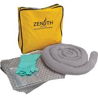 Zenith Safety 5-Gallon Economy Spill Kits, Universal, With Nylon Bag-Contents: 10 Sorbent Pads, 15" x 17" , 1 Sorbent Sock, 3" x 48" , 1 Pair Nitrile Gloves, 2XL (11) , 1 Disposal Bag, 26" x 36"