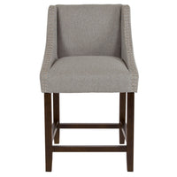 Flash Furniture Carmel 24"H Transitional Walnut Counter Height Stool with Accent Nail Trim - Light Grey Fabric - 2 Pack-Set of 2 Transitional Style Stools