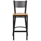 Flash Furniture HERCULES Series Black Grid Back Metal Restaurant Barstool - Natural Wood Seat - 2 Pack-Set of 2 Metal Dining Bar Stools