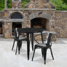 30'' Round Black Metal Indoor-Outdoor Table Set with 2 Arm Chairs (CH-51090TH-2-18ARM-BK-GG)-30"W x 30"D x 29.50"H