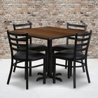 Flash Furniture 36" Square Walnut Laminate Table Set with X-Base & 4 Ladder Back Metal Chairs - Black Vinyl Seat-Set Includes 4 Chairs, Square Table Top and X-Base