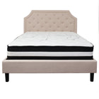 Flash Furniture Brighton Queen Size Tufted Upholstered Platform Bed in Beige Fabric with Pocket Spring Mattress-Queen Platform Bed and Mattress Set