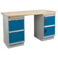 Kleton Workbench, Laminated Top, 2 Pedestals, 2 Drawers and 2 Doors, 30"W x 72"L x 34"H-34" overall height