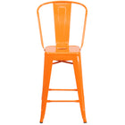 Flash Furniture Commercial Grade 24" High Orange Metal Indoor-Outdoor Counter Height Stool with Back-Set of 4 Bistro Style Counter Stools