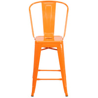 Flash Furniture Commercial Grade 24" High Orange Metal Indoor-Outdoor Counter Height Stool with Back-Set of 4 Bistro Style Counter Stools