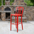 Flash Furniture Commercial Grade 30" High Metal Indoor-Outdoor Barstool with Vertical Slat Back - Red - 2 Pack-Screw Leveling Floor Glides