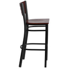 Flash Furniture  Hercules Black Metal Restaurant Barstool, Decorative Cutout Back, Mahogany Wood Back/Seat (XUDG118MAHB)-Mahogany Wood Designer Cutout Back
