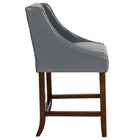 Flash Furniture Carmel 24"H Transitional Walnut Counter Height Stool with Accent Nail Trim in Light Grey LeatherSoft - 2 Pack-Light Grey LeatherSoft Upholstery