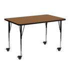 Flash Furniture Mobile 24"W x 48"L Rectangular Oak Thermal Laminate Activity Table - Standard Height Adjustable Legs-Popular Rectangular Activity Table