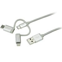 StarTech USB Multi-Charger Cable, Lightning, USB-C, Micro-B, Braided, 3.3 ft (LTCUB1MGR)-3-in-1 charging cable that lets you charge your Apple, USB Type-C and Micro-USB mobile devices anywhere you go