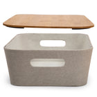 Truu Design - Panier de rangement décoratif moderne et élégant en papier beige avec couvercle en bambou-Caractéristique: Livré avec un couvercle en bambou qui sert de fermeture sécurisée pour les produits rangés à l’intérieur ou de surface plane pour les livres, les figurines, les petites jardinières et les ordinateurs portables posés dessus
