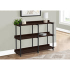 Monarch Specialties 2215 48"L Accent Table - Espresso/Black Metal Hall Console-3 identical shelves providing a symmetrical display piece